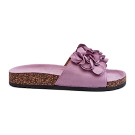 Damflip-flops på en korkplattform gjord av ekomocka, lila jaihini purpur