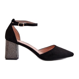 Pumps av eko-mocka på dekorerad klack, svart Anlitela