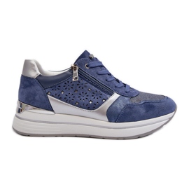 Sneakers för kvinnor med genombrutna mönster och glitter INBLU IN000372 Blå