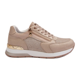 Sneakers dam med glitter och dragkedja INBLU IN000365 Beige