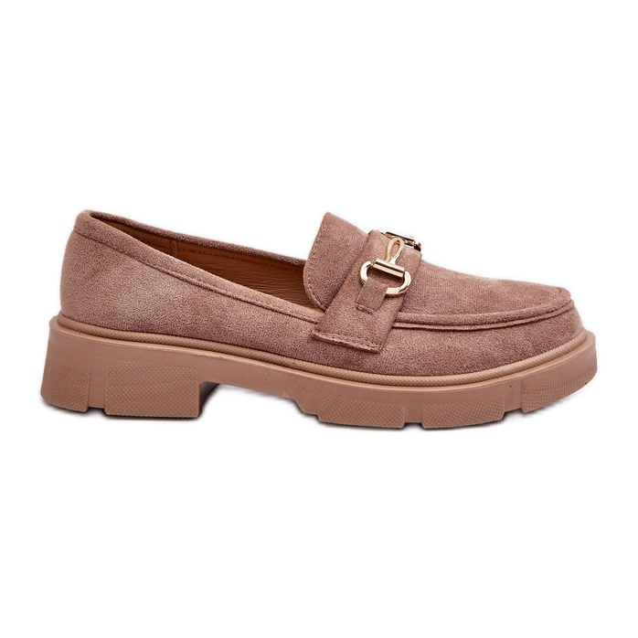 Dam Loafers med gulddekoration, Eco Mocka, Brun Lighas