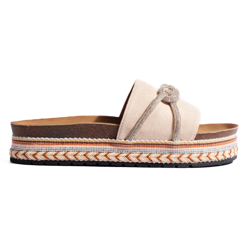 Beige damflipflops med dekoration