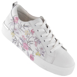 Damskor i läder, sportsneakers med blommor, Filippo DP6056 vit