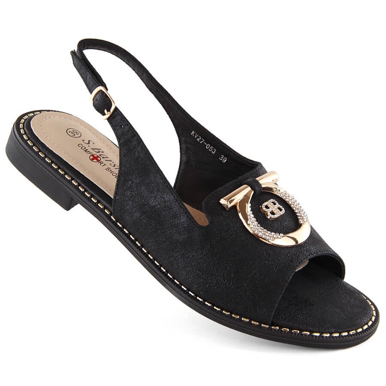 Bekväma damsandaler med dekoration, svart S.Barski 053