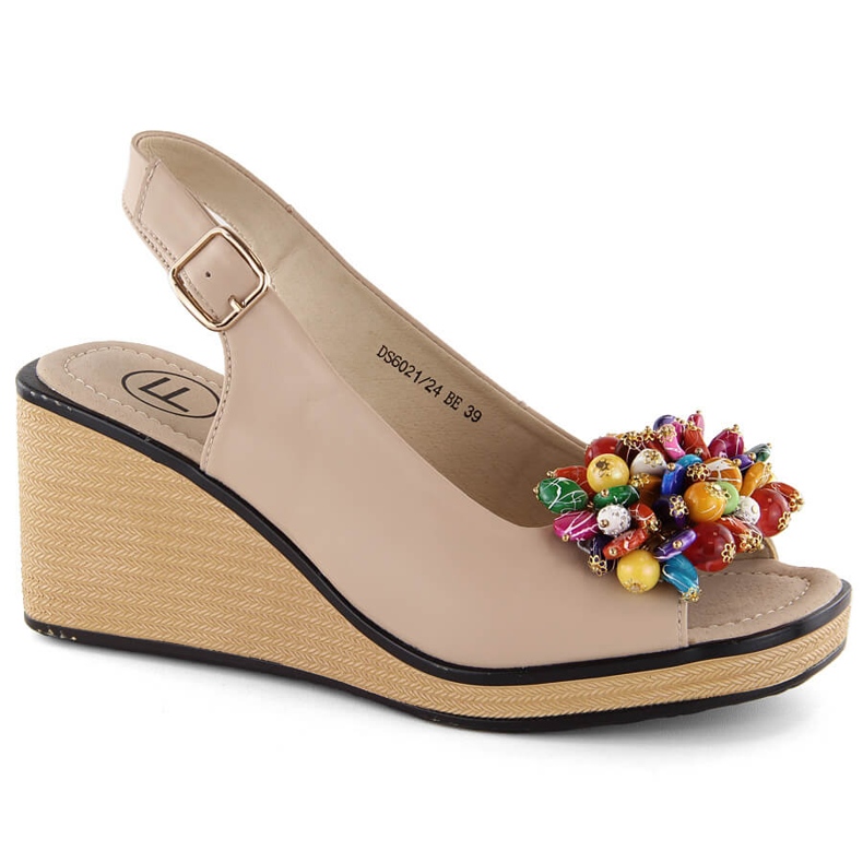 Beige lädersandaler med färgglada pärlor Filippo DS6021