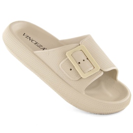 Beige flipflops för dam med spänne, Vinceza 75207