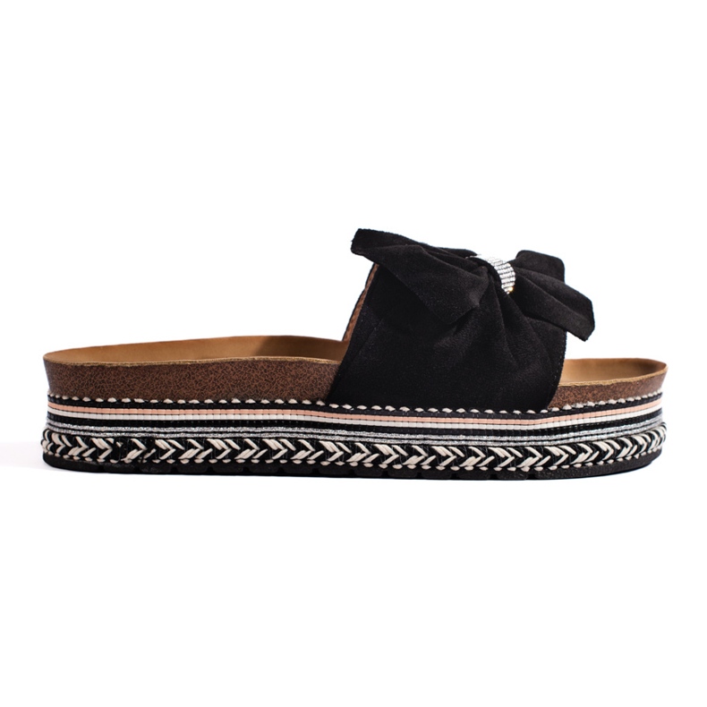 Svarta mocka flipflops med rosett