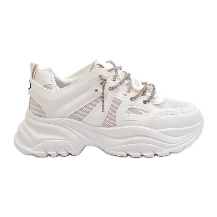 Sneakers för kvinnor på en massiv sula med dekorativ snörning Vit Relissa