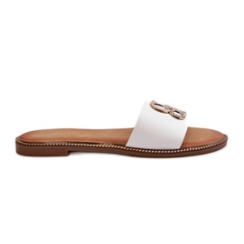 Damflip-flops med ekologisk läderdekoration på platta klackar, vit Sadria