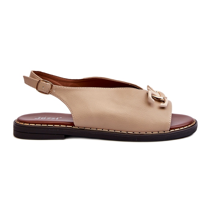 Plattklackade damsandaler med beige Jezzi-dekoration