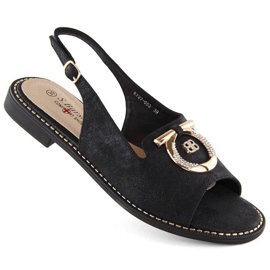 Bekväma sandaler med dekoration S.Barski W OLI256A, svart