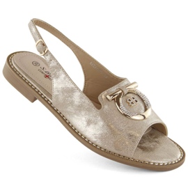 Bekväma sandaler med S.Barski W OLI256B dekoration, guld gyllene