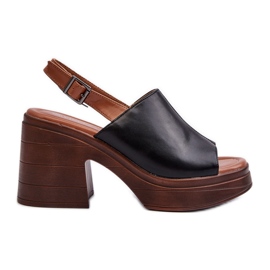 Vinceza Damsandaler gjorda av ekologiskt läder med en tjock klack och en plattform, svart Meeyah