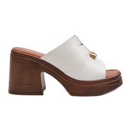 Vinceza Damflip-flops gjorda av ekologiskt läder med en plattform och ett block, vit Dafira