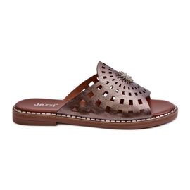 Blanka damflip-flops med platt klack med koppardekor Ebirena brun