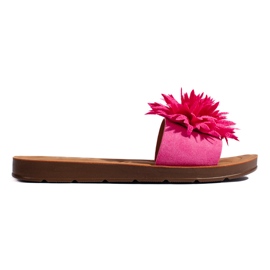 Fuchsia flipflops för kvinnor med en blomma purpur