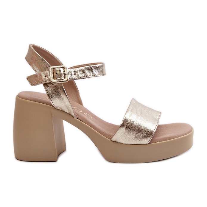 Zazoo 40386 Lädersandaler för kvinnor på block, guld gyllene