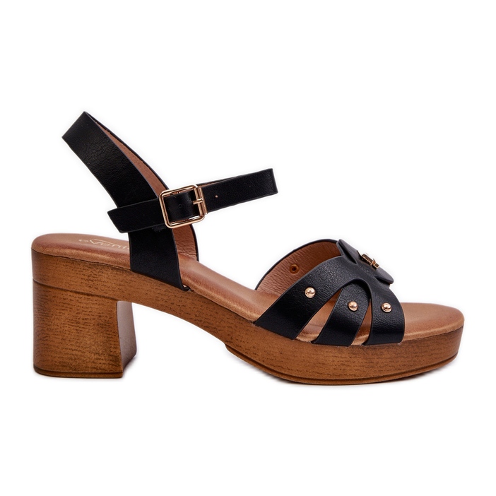 Högklackade damsandaler gjorda av ekologiskt läder, svarta assames