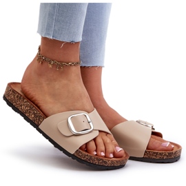 Damflip-flops på en korkplattform med spänne, Beige Moaxi