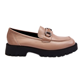 Vinceza Beige Eco Leather Loafers för kvinnor med dekoration