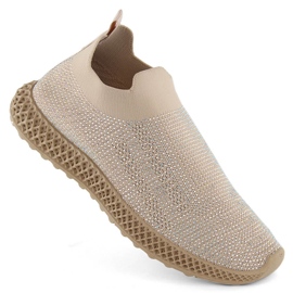 S.Barski Slip-on sportskor för kvinnor med zirkoner, beige D&amp;A TW121