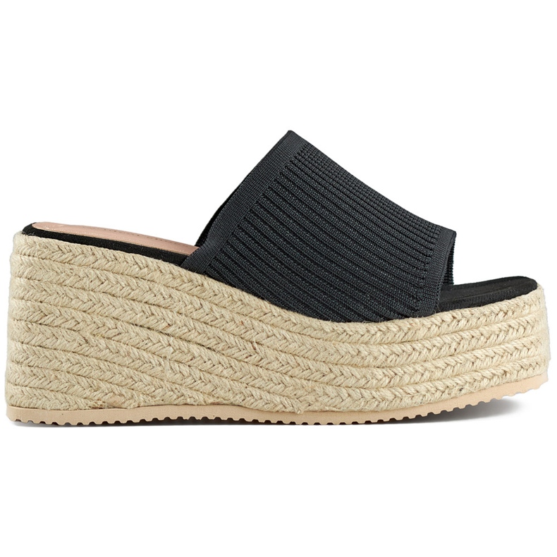 Svarta espadrilleflipflops med hög kil