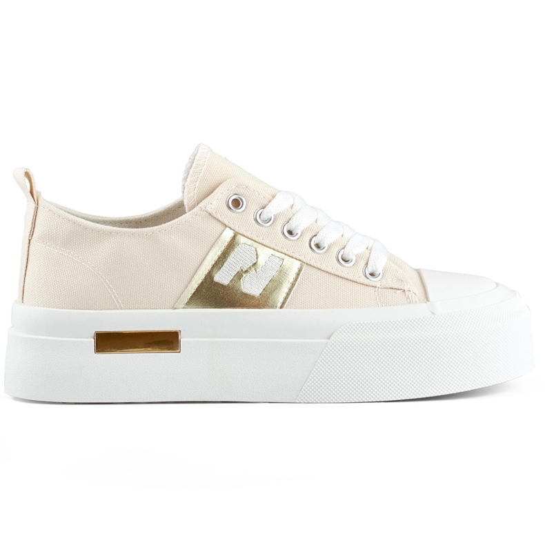 Beige fashionabla damsneakers med tjock plattformssula