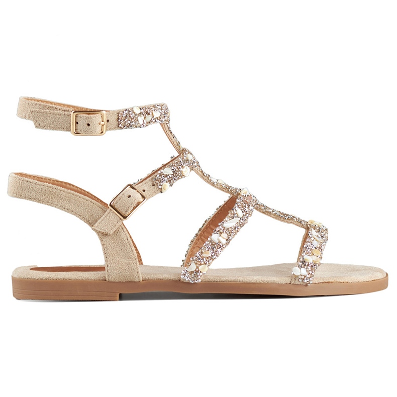 Beige gladiatorsandaler för kvinnor med dekorativa stenar