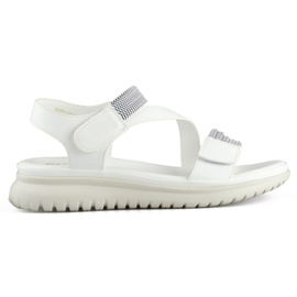 Bekväma vita damsandaler med elastiskt band och kardborreknäppning