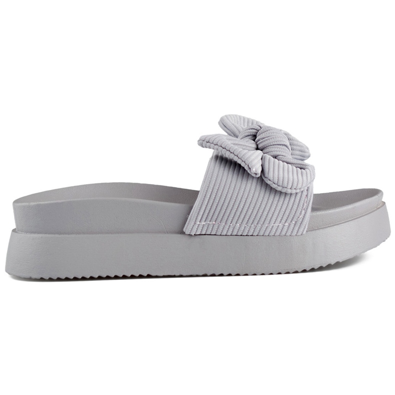 Grå damflipflops med rosett på tjock sula