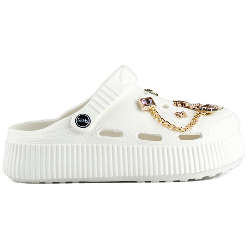 Vita flipflops med tjock sula och dekorationer