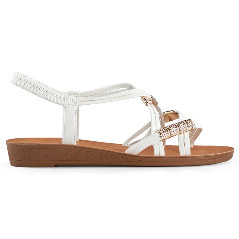 Damsandaler med resårband med gulddekor vit
