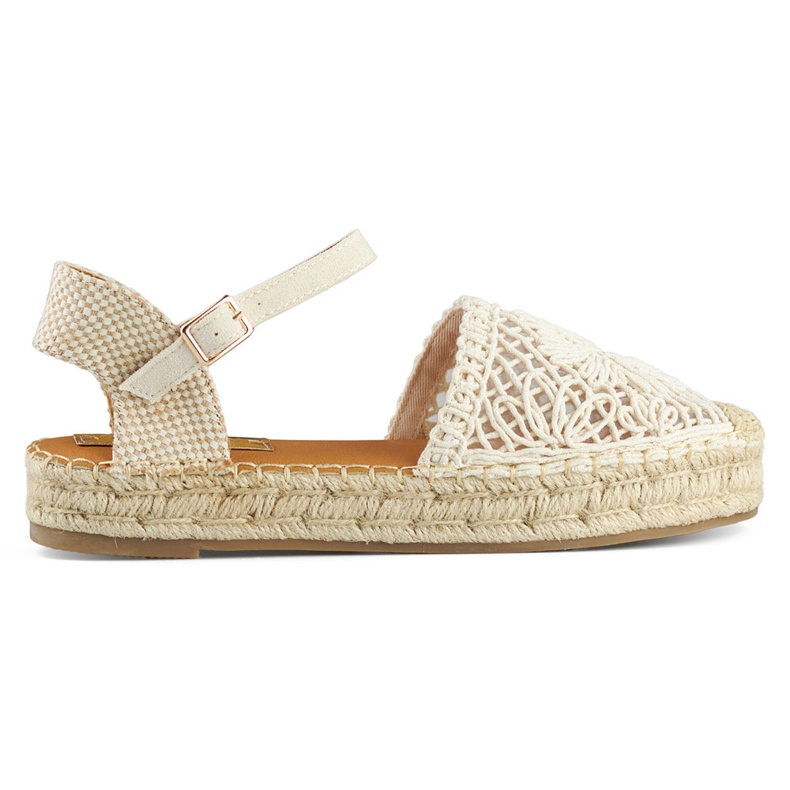 Beige espadrillesandaler med tjock sula, flätade espadrillor