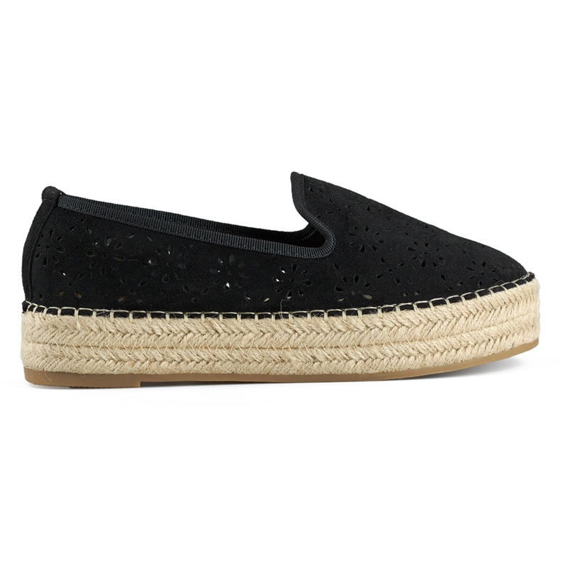 Svarta genombrutna espadrillor för kvinnor med tjock mockasula