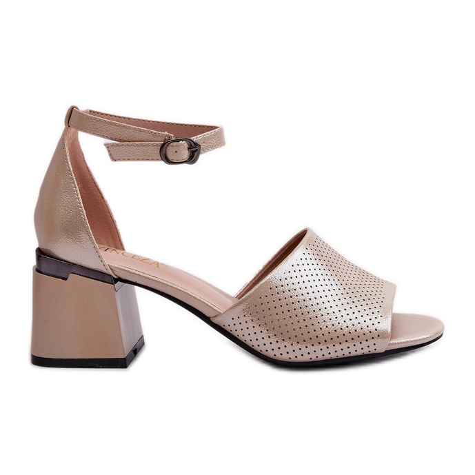 Vinceza Högklackade damsandaler gjorda av ekologiskt läder, guld Horissa beige