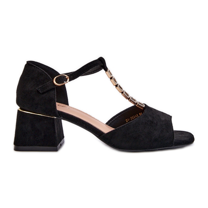 Vinceza Damsandaler med blockklack och dekorativt band, Eco Mocka, Svart Obivena