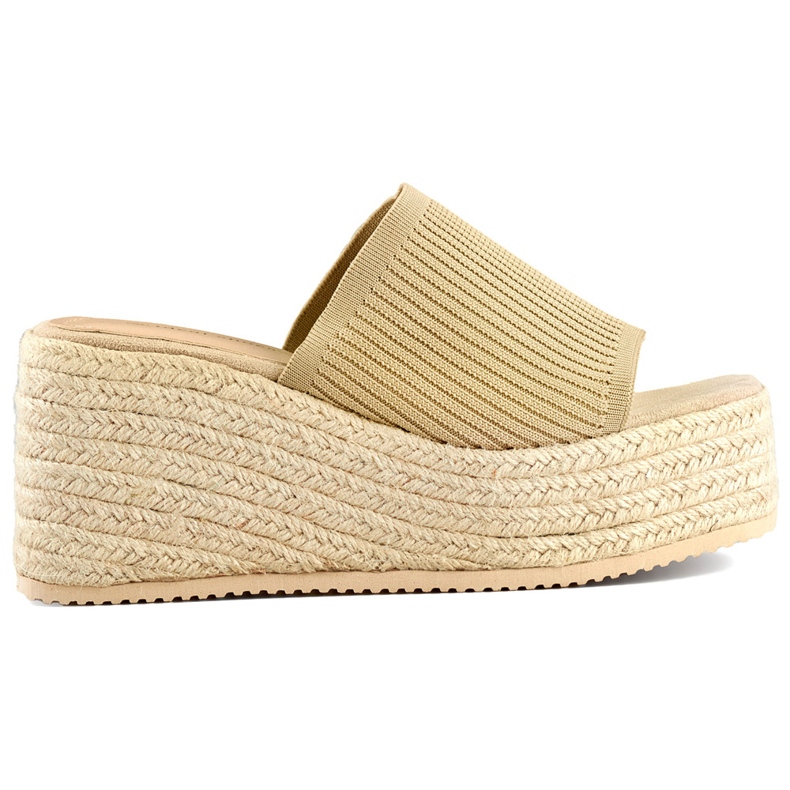 Espadrilleflip-flops på hög kil med guldtråd gyllene