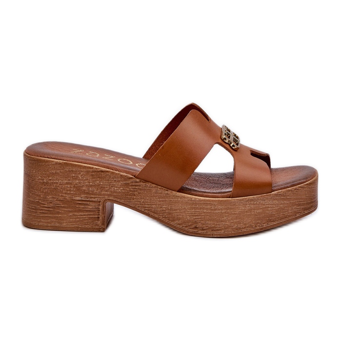 Zazoo 40412 eleganta flip-flops för kvinnor med gulddekor, brun