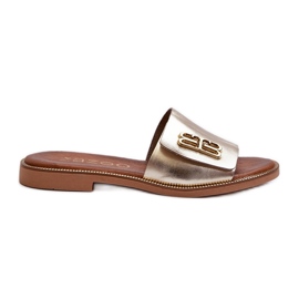 Zazoo 40384 Elegant flip-flops i läder för kvinnor, guld gyllene