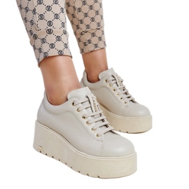 Karino beige läder wedge sneakers