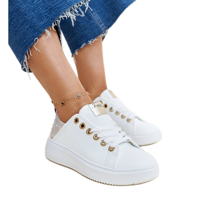 Vita och beige sneakers med zirkoner Antonietta