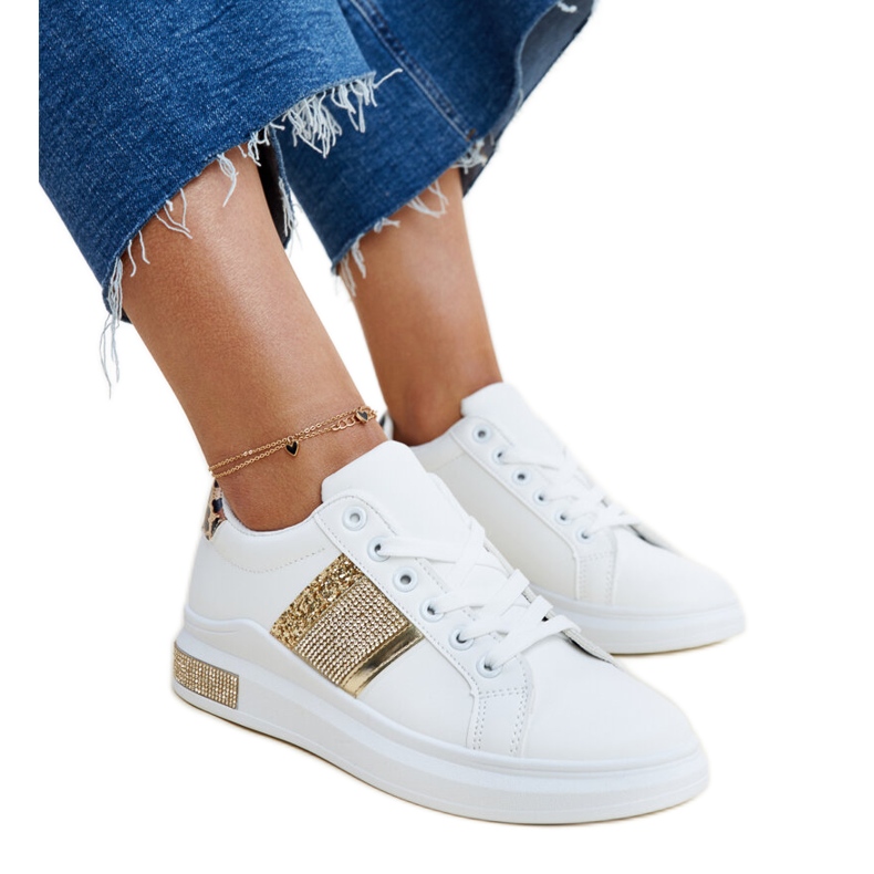 Vita och guld Giulia sneakers med strass