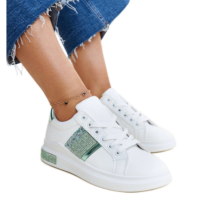 Vita och gröna Giulia sneakers med strass