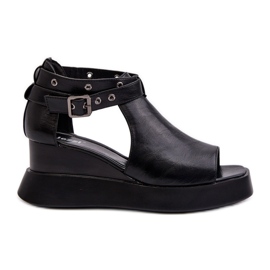 Jezzi Damsandaler på en plattform och en kil gjord av ekologiskt läder, svart Hloeli