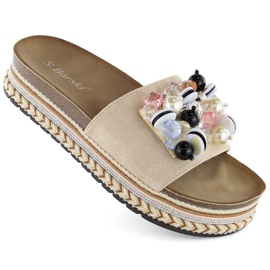 S.Barski W OLI260 beige plattformsflipflops med pärlor