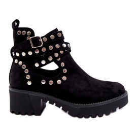 Ideal Shoes Stövlar för damer i mocka med dekorativa nitar, svarta