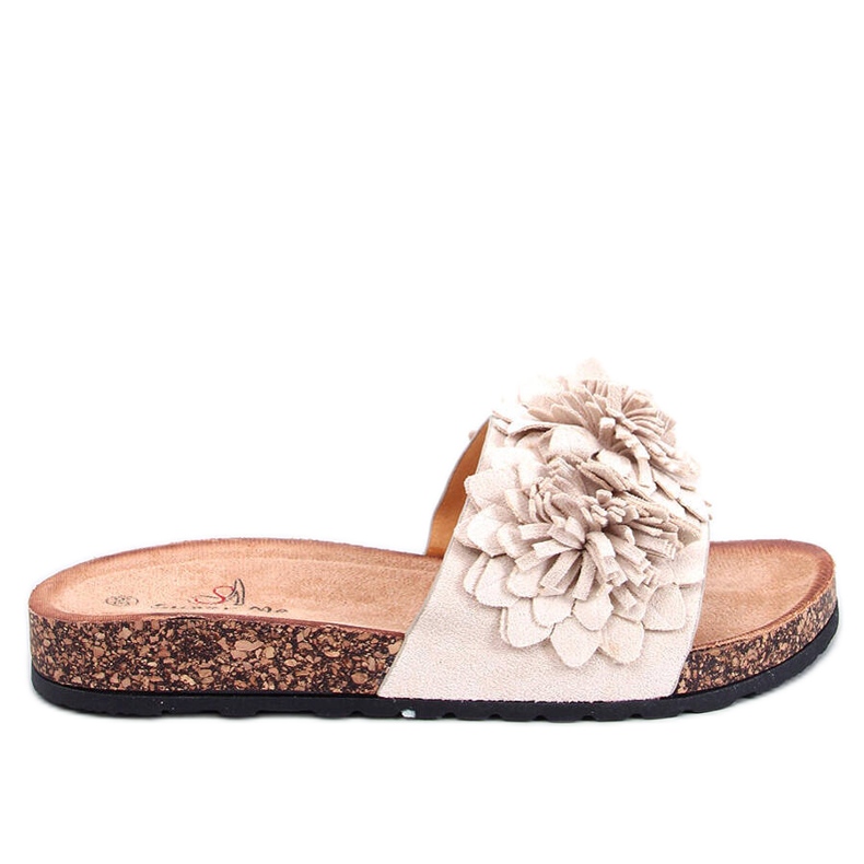 Sebill Beige kork flip-flops med blommor