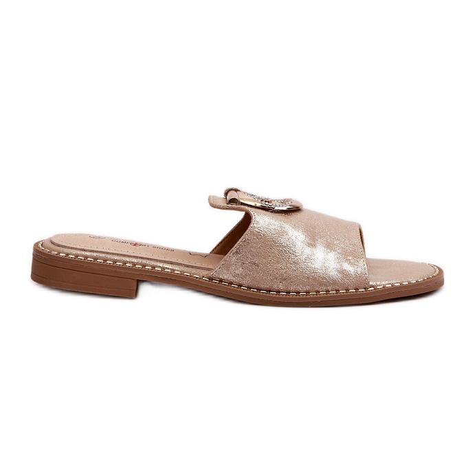 Eleganta glänsande flip-flops för damer med dekoration S.Barski KV27-032 Guld gyllene