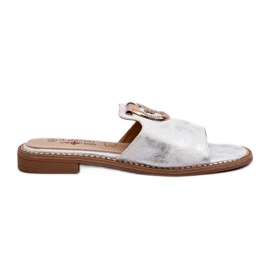 Eleganta glänsande damflip-flops med dekoration S.Barski KV27-032 Silver silver-