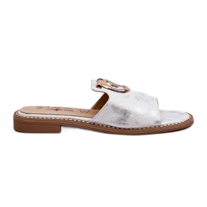 Eleganta glänsande damflip-flops med dekoration S.Barski KV27-032 Silver silver-